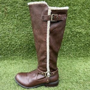 G By Guess Womens Size 7.5 M Fleece Lined Brown Faux Leather Boots